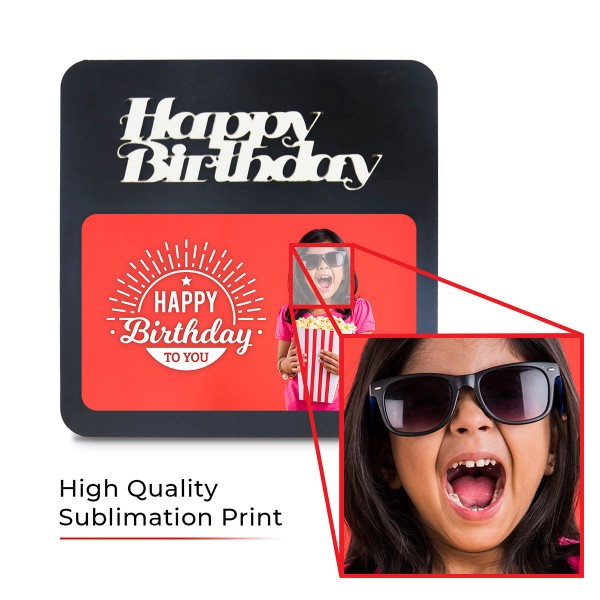 Happy Birthday WOODEN PHOTO FRAME WITH FIXED TITLE PLAQUE