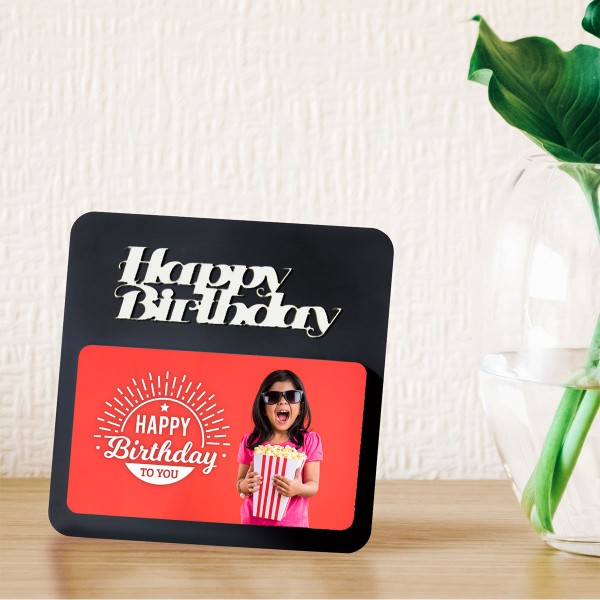 Happy Birthday WOODEN PHOTO FRAME WITH FIXED TITLE PLAQUE